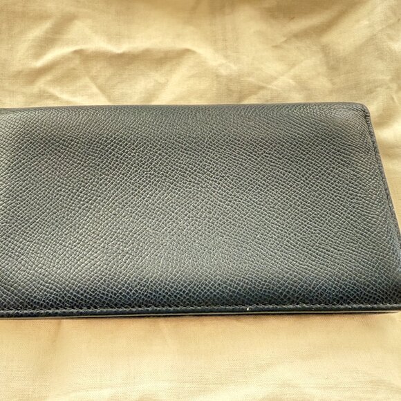 $899 Authentic BVLGARI Made in ITALY Unisex Navy Blue Leather Bifold Long Wallet - Picture 3 of 12